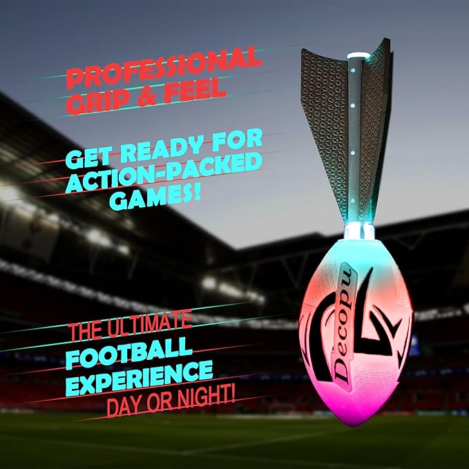 Rechargeable Glow in The Dark Light Up Football-7RGB Color Changing LED, Impact-Responsive, Durable Foam (No Pump), Perfect for Beach/Park/Backyard, Birthday Gift for Boys 6-15 Years Old