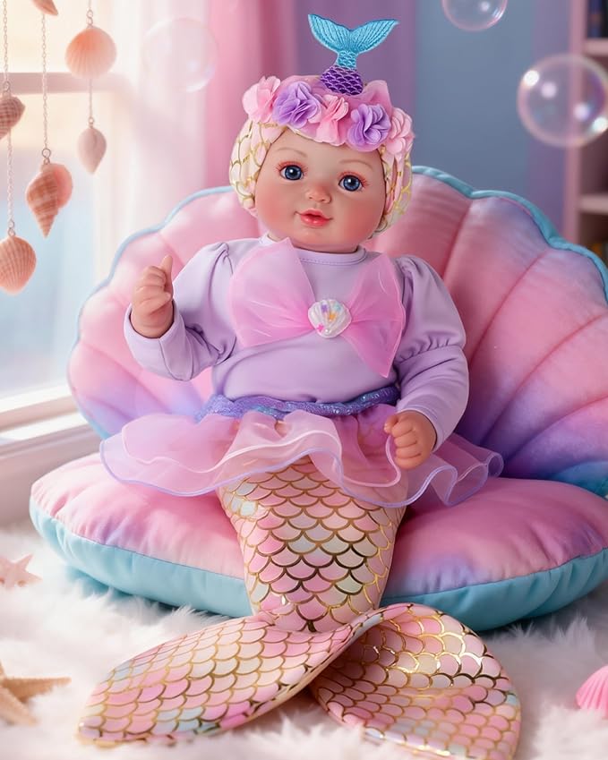 BABESIDE Mermaid Baby Doll - 17-Inch Realistic Soft Baby Dolls with Playful Mermaid Tail & Accessories Easy to Carry Mermaid Toys for 3+ 4 5 6 7 8 9 Years Girls Birthday Gift, Pretend Play & Christmas
