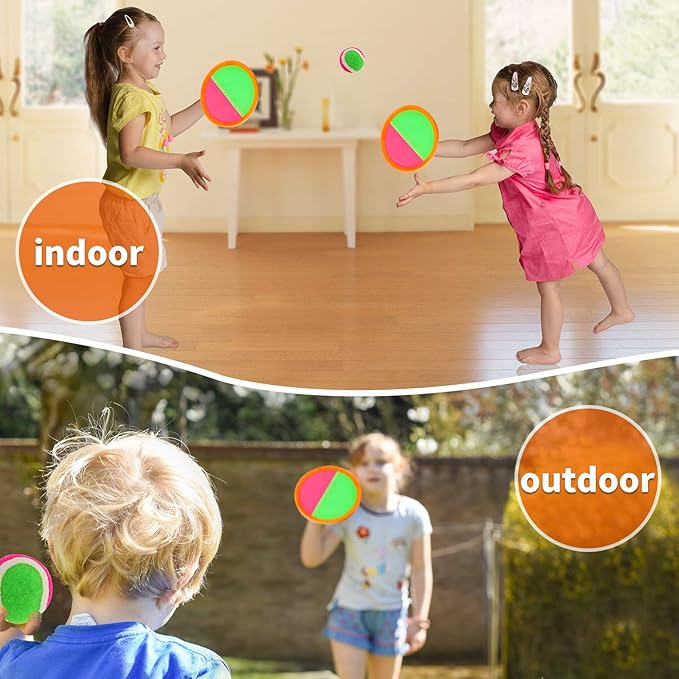 Toss and Catch Ball Game Set - Outdoor & Indoor Activity Toys for Kids - Sticky Paddle Ball Toy for Boys Girls 3 4 5 6 7 8-12 Year Old - Great Games for Beach Pool Yard - Easter Basket Stuffers Gifts