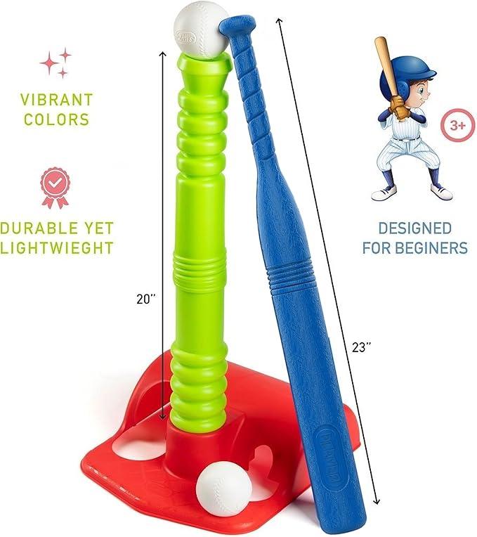 Play22 T Ball Set for Toddlers - Tball Set for Kids 3-5, 8 Large Balls, 23" Batting Tee - Kids Baseball Bat Tee - Wiffle Ball, Toddler Outdoor Toys Play Equipment, Gifts for 4 Year Old Boys and Girls