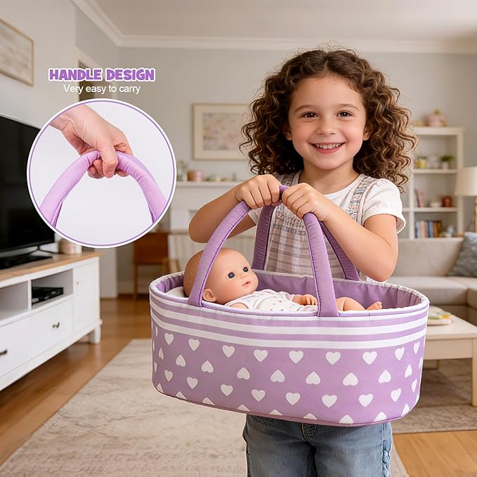 Aori 7 Pcs Reborn Baby Dolls Clothes with Bassinet for 17-22 Inch Baby Doll, Purple Carrier Bed and Baby Doll Clothes Accessories fit Newborn Girl Doll