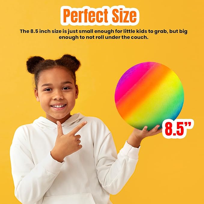 New Bounce Playground Balls for Kids - Set of 2 Rainbow Colored Rubber Bouncing Kick Balls Plus Pump - Regulation Size for Dodgeball and More - Durable, Inflatable 8.5" Game Ball