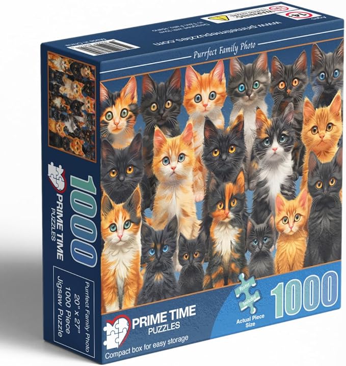 1000 Piece Collage Jigsaw Puzzle for Adults - Cute and Colorful Cat Family - Difficult Cats and Kittens Collage Puzzle Perfect for Game Nights - 20x27 inches