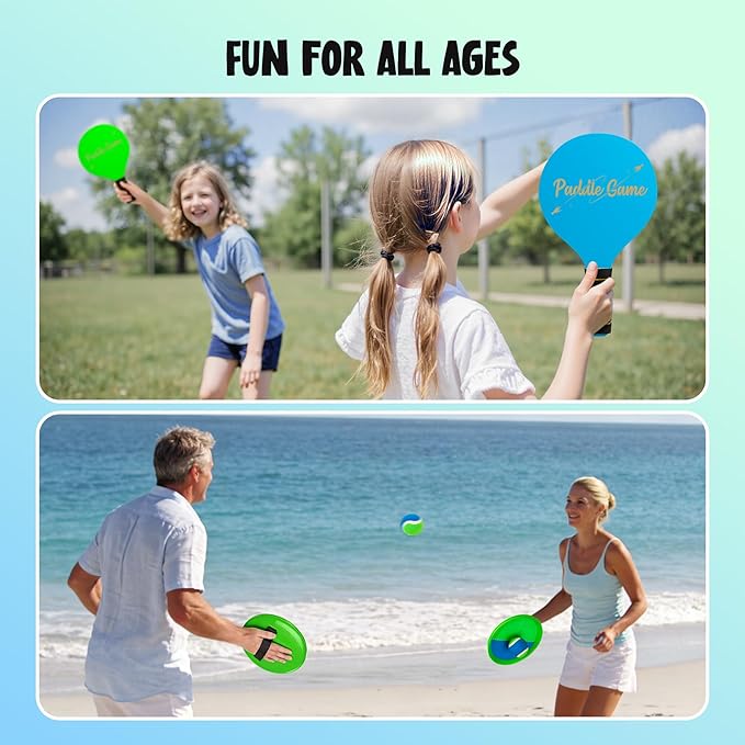 2-in-1 Beach Paddle Ball and Toss Catch Ball Game Set, Summer Outdoor Toys for Kids Adults, Family Yard Lawn Beach Pool Park Games, Outside Sports Easter Basket Stuffers Gifts for Boys Girls