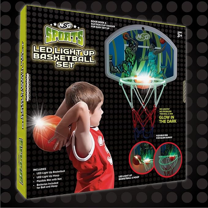 LED Light Up Basketball Toy Set for Boys and Girls, LED Light up Hoop and Basketball - Ages 4 and Up