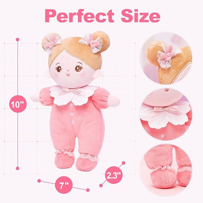 OUOZZZ Soft Baby Doll 10" - First Birthday Toys for 1 Year Old Girl, Ideal 1 Year Old Girl Gifts & Baby Girl Gifts, Snuggle Buddy for Infants Pink Bow
