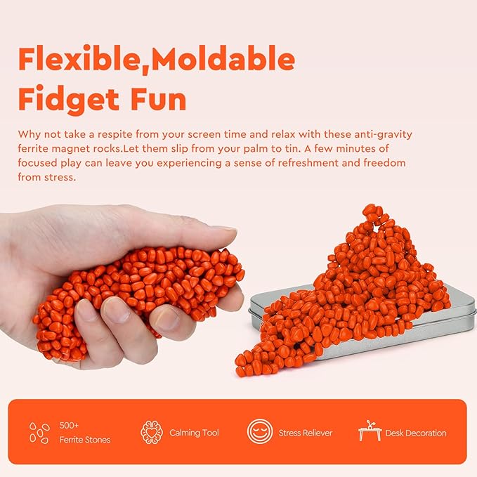 500+ Original Ferrite Putty Orange, Sensory Stones, Adult Fidget Stress Relief Desk & Office Item, Ferrite Stones Stocking Stuffers Gifts
