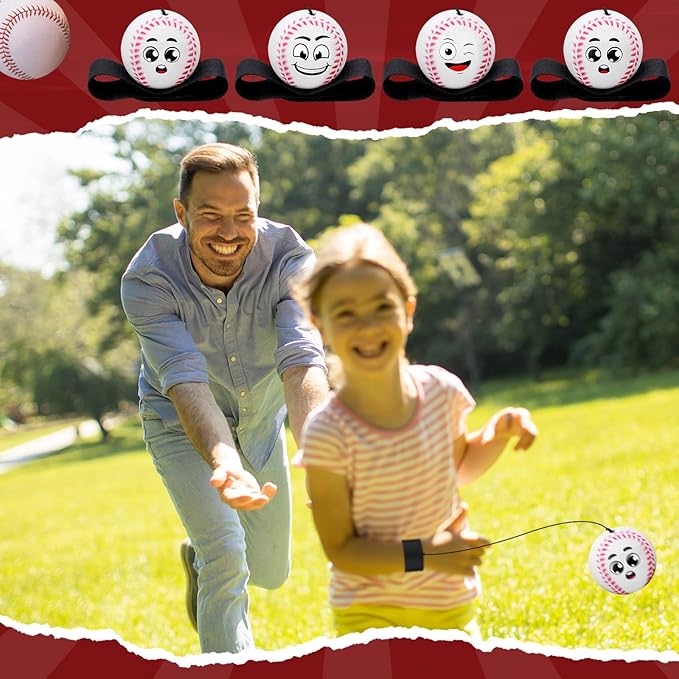 18 Pcs Wrist Return Balls on a String Face Return Sport Balls with Elastic Strap Wrist Exercise for Adults for Fun Outdoor Activity Sports Team Gifts (Baseball)