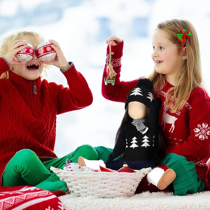 Bencailor 6 Pcs 18 Inch Christmas Doll Clothes and Accessories Winter Outfits Set Sweaters Trousers Hats Shoes Gloves for 18 Inch Doll Gifts(Black, White)