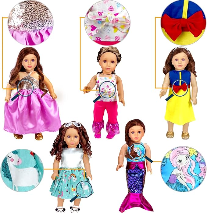 WONDOLL 18-inch Doll Clothes and Accessories - 10 Sets Compatible with 18-inch-Dolls Outfits Christmas Birthday Gift for Little Girls