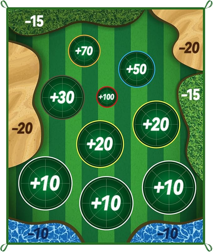 Double Sided Golf Chipping Game,6x5 FT Sticky Playing Golf Game Practice Mat for Adults with 20 Sticky Balls Golf Hitting Mat for Home Backyard Garage and Outdoor (No Club)
