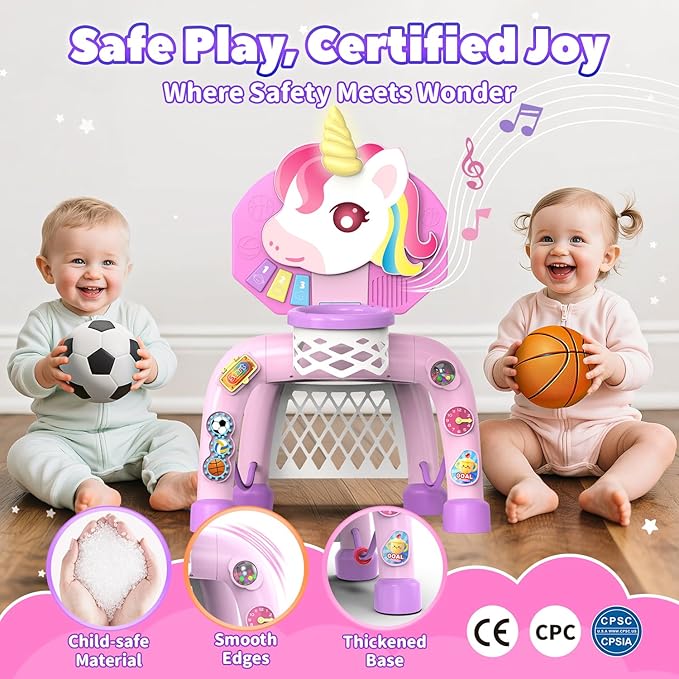 Toddler Basketball Hoop & Soccer Goal,Toys for 1 2 3 Year Old Girls Gifts Sports Toy with Light & Music,Toddler Baby Toys for 12-16-18 Months Christmas Birthday Gift for Toddlers 1-3 Years Boy Girl