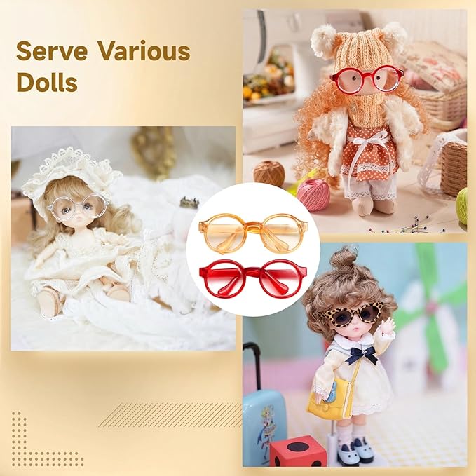 10 Pcs Doll Glasses, Mini Eyeglasses with Clear Lenses, Doll Dress Up Glasses, ABS Frame Eyewears, Colorful Fashion Accessories, Fashion Costume Supplies for 3.94-6.69" Dolls
