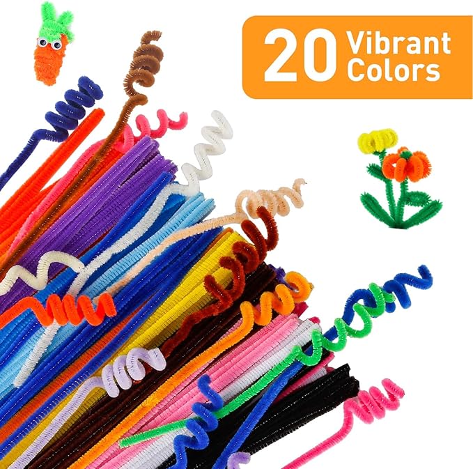 Caydo 200 PCS Thick Pipe Cleaners Craft Supplies Multi-Color Chenille Stems for Art and Craft Projects Kids Creative Toys DIY Easter Decorations (12inch x 6mm)