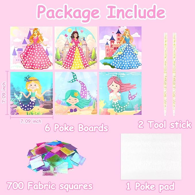 Poke-in Fun Art Fabric Craft,Magical Princesses Kits,Arts and Crafts for Kids,Mess Free Kids'Paper Craft Kits,Art Activity Birthday Christmas Gift Ideas for Children,Toys for Girls &Boys Ages 4-10+