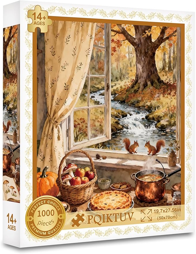 1000 Piece Puzzle for Adults Autumn Window View Jigsaw Puzzles Nature Landscape Puzzles Family Wall Decor Impossible Puzzle Fun Gift for Women Men (27.56x19.7 Inch)