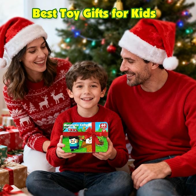60 PCS Magnetic Blocks with Metal Box, 0.8in Mini Magnetic Building Cubes STEM Educational Toys for Kids Ages 3+ Boys Girls, Travel Airplane Classroom Play, Birthday Easter Toy Gifts