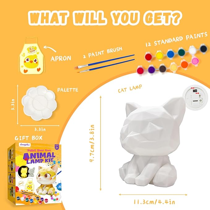 Paint Your Own Cat Lamp Kit, Arts and Crafts for Kids Ages 8-12, Arts and Crafts for Kids 4-6, DIY Cat Night Light Painting Kit for Kids, Art Supplies for Girls Boys Birthday Ages 3 4 5 6 7 8 9 10 11+
