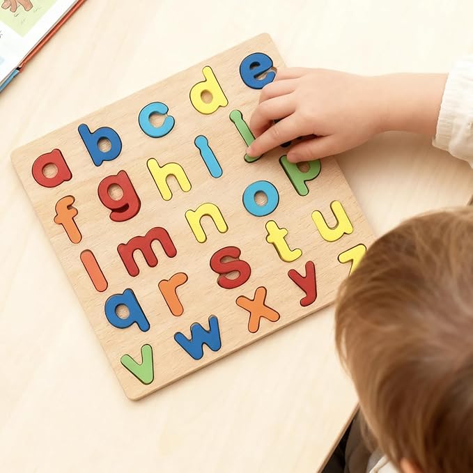 Wooden Puzzles for Toddlers, 2 Pack Alphabet Shape Wooden Puzzles for Kids Montessori Toddler Alphabet Number Shape Learning Puzzle for Kids 3 Years Over Boys & Girls