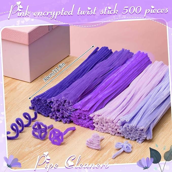 Peryiter 500 Pieces Pipe Cleaners Chenille Stems for Flowers Craft Supplies Bulk Fluffy Fuzzy Sticks for DIY Art Projects Creative Gift Wrapping Party Decorations(Purple,12 Inch)
