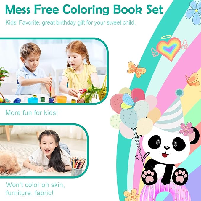 YOYTOO Panda Coloring Book Set with Coloring Pages & Colored Pencils, Art Supplies for Kids Ages 4-6-8, Arts Crafts Travel Coloring Kit for Girls 4 5 6 7 8 Year Old Birthday Gifts