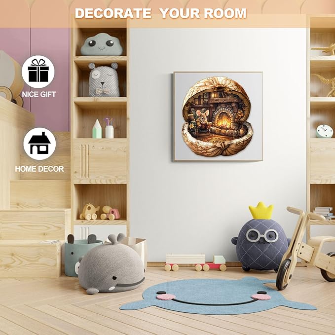 WOODBESTS Wooden Puzzles for Adults - Mouse's Walnut House, Mouse Wooden Jigsaw Puzzle, Unique Animal Wood Puzzles Adult, Xmas Gifts for Puzzle Lovers(185 Pcs, M, 11.4"x10.2")