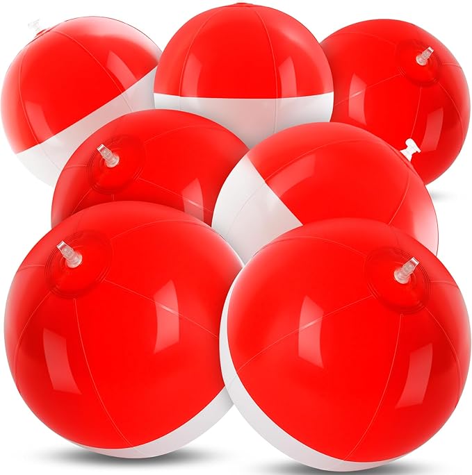 8PCS Beach Ball Set-8 Inch Vibrant Red & White Themed Inflatable Balls for Kids' Cartoon Birthday Parties,Summer Pool Games,Animated Decorations, Bulk Party Favors,Outdoor Activities