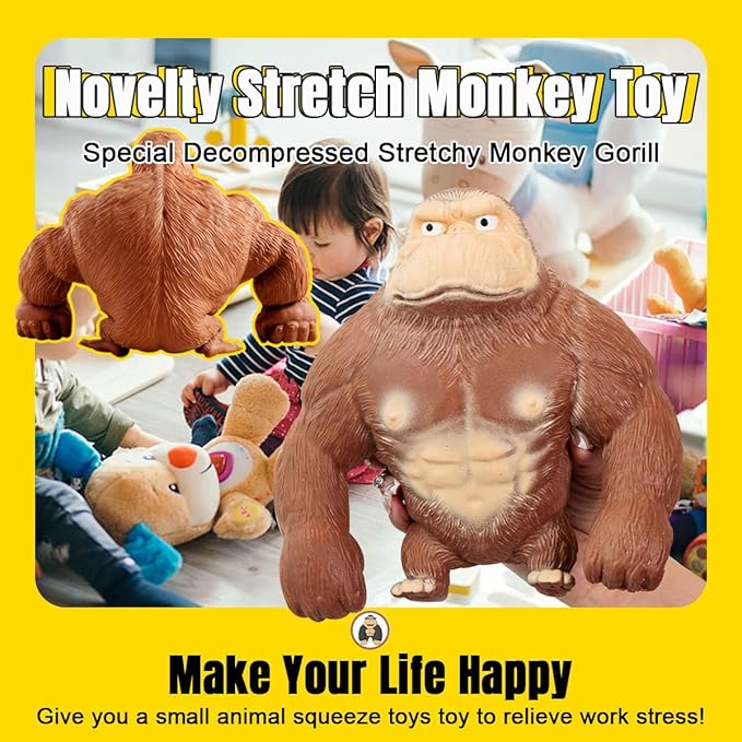 YHan Trending Stretchy Monkey Toy, Stretch Gorilla Toy, Kids Adult Stress Relief Squishy Toys Anxiety TikTok Gift Idea Stretch Gorilla Funny (Large)