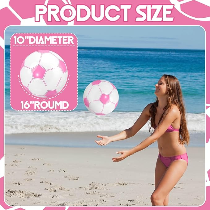 Pink Inflatable Soccer Balls Beach Balls Bulk for Games Outdoor Summer Pool Beach Activity Sports Birthday Soccer Party Decorations