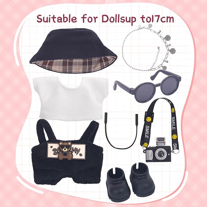 Used for Labubu Doll Outfit Clothes Designer Set,Compatible with Labubu Clothe Accessories for Doll (Black - Bear Suit)