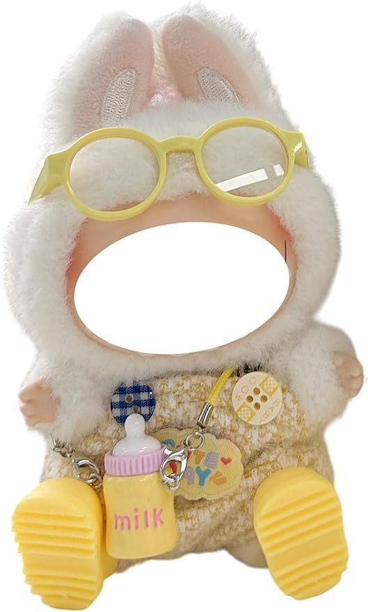 Clothes for 17cm Doll, 4 pcs Set Doll's Outfits Luxury Dress Pants Glasses Headset Shoes Accessories Fashion Stylish Adorable Dolls Clothes (No Doll) (Butter Yellow)