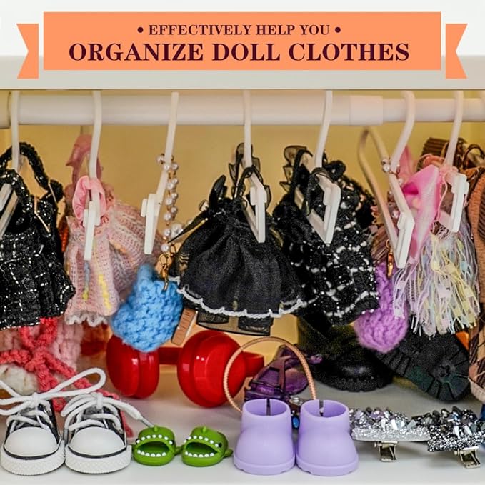 Foldable Doll Wardrobe Storage Compatible with Labubu - Complete Display Kit with 15 Hangers, Rod & 4 Stands - Sliding Door Organizer with Top Shelf