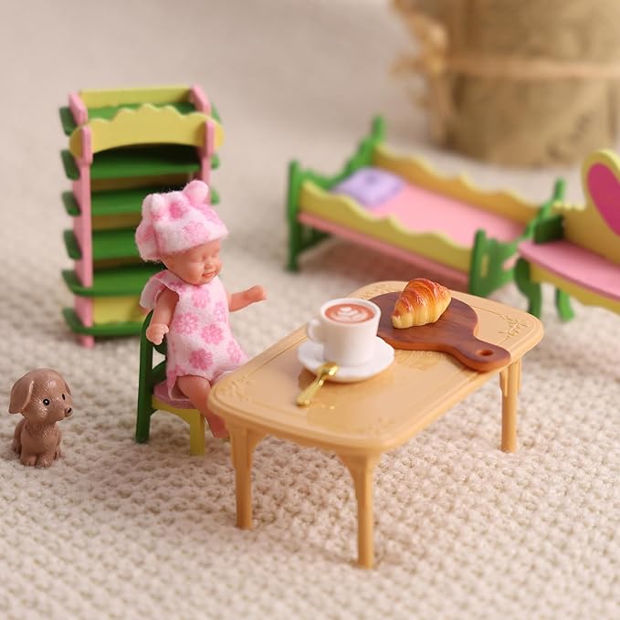 BABESIDE Mini Silicone Baby Dolls, 3 Inch Realistic Newborn Baby Dolls Full Silicone Sleeping Little Mini Real Life Baby Girl Miniature Baby with Playset Accessories(Pink)