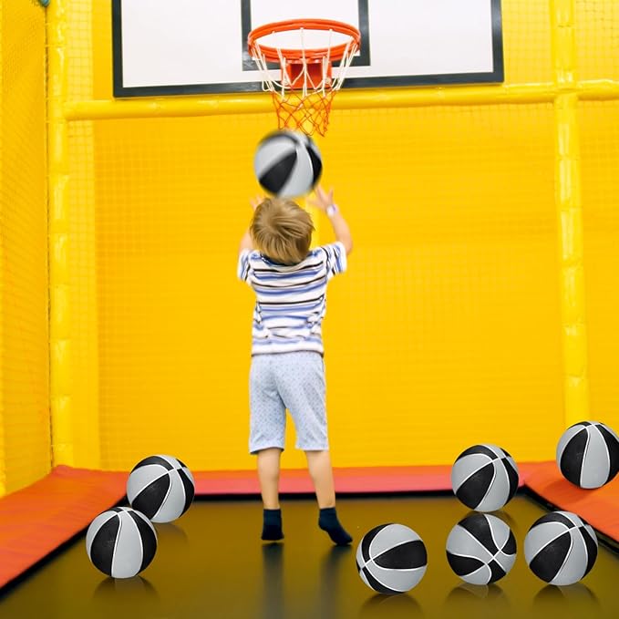 8 Pack 7 Inch Mini Rubber Basketballs Set Small Basketball with Air Pump Mini Hoop Junior Size 3 Basketballs for Beginner Arcade Games Indoor Outdoor Pool Party Favors(Black and Silver)