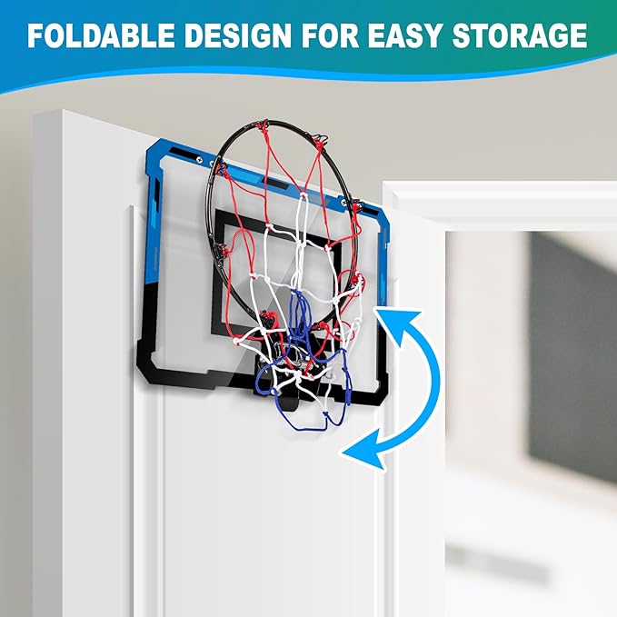 Basketball Mini Hoop Indoor Boys Gifts for Kids Adults, Door Room Mini Hoop with Balls, Basketball Accessories for Teen Boy Gifts, Blue