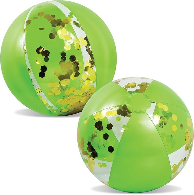 POZA Inflatable Beach Balls - Elegant Glitter Confetti Premium Floaters, Heavy Duty Vinyl Floatation Pool Toys for Pool Beach Party, UV Resistant Pool Décor