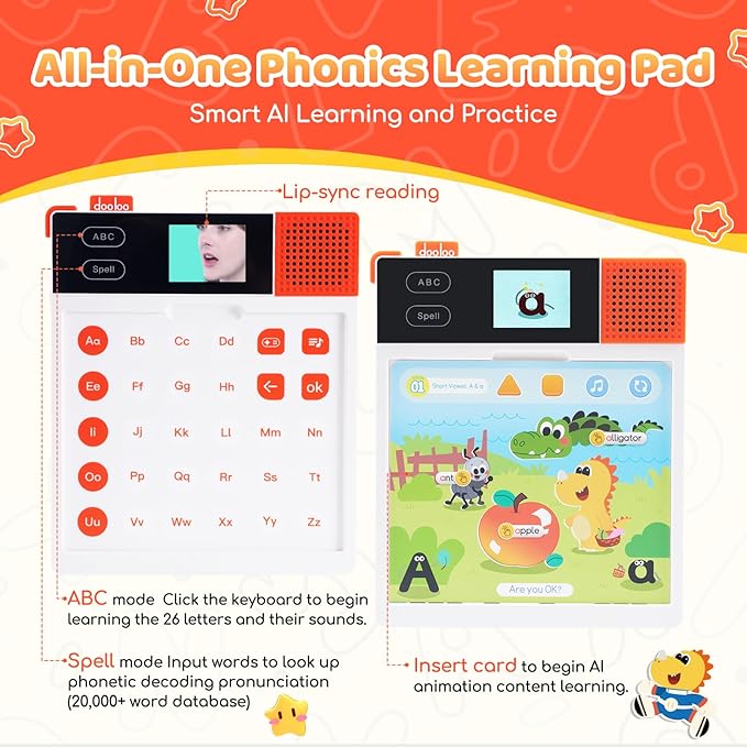 Learn to Read & Spell Phonics Pad, Interactive Electronic Learning Pad with 242 Sound Pages Card , Fun Learning Activities for Kids 3-10 Years Old