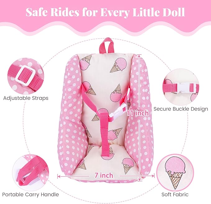BABESIDE Baby Doll Carrier Set – Realistic Baby Doll Accessories with Carrier, Bib, Rattle, Bottle & Feeding Toys for 10–12 Inch Dolls（Not Doll）