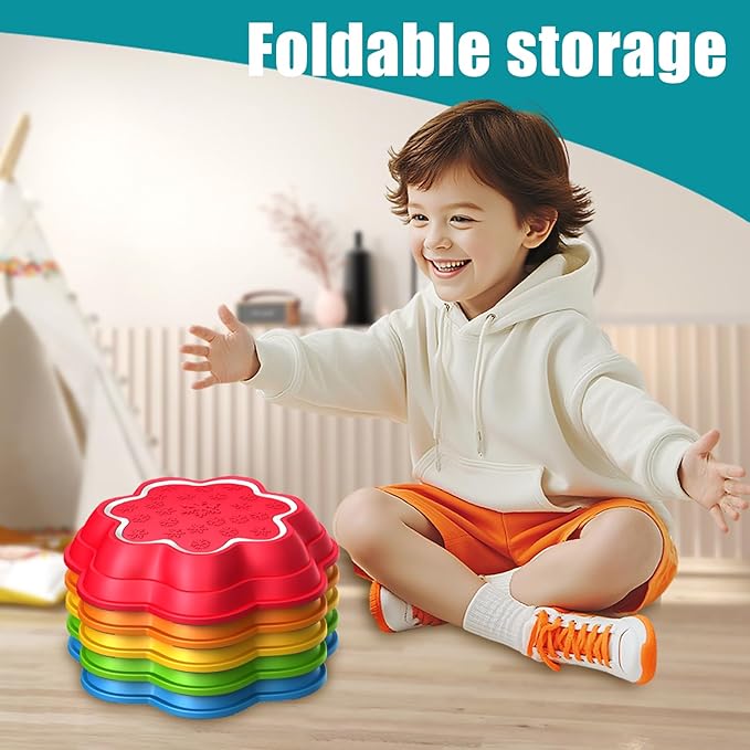 Stepping Stones for Kids with Music Colorful Light-Up, 5 PCS Non-Slip Sensory Stepping Stones Indoor Outdoor Toys Enhance Balance for Kids Toddlers