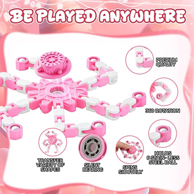24PCS Pink Transformable Fidget Spinners,Easter Basket Stuffers for Girls,Easter Sensory Fidget Stress Relief Toys,Easter Egg fillers Fidget Toys