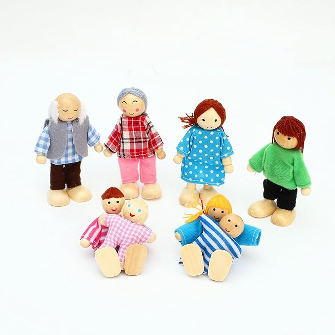 ONEST 15 Pieces Wooden Dollhouse Family Set Mini People Figures Sets Dollhouse Dolls Wooden Doll Family Pretend Play Figures Accessories for Pretend Doll House