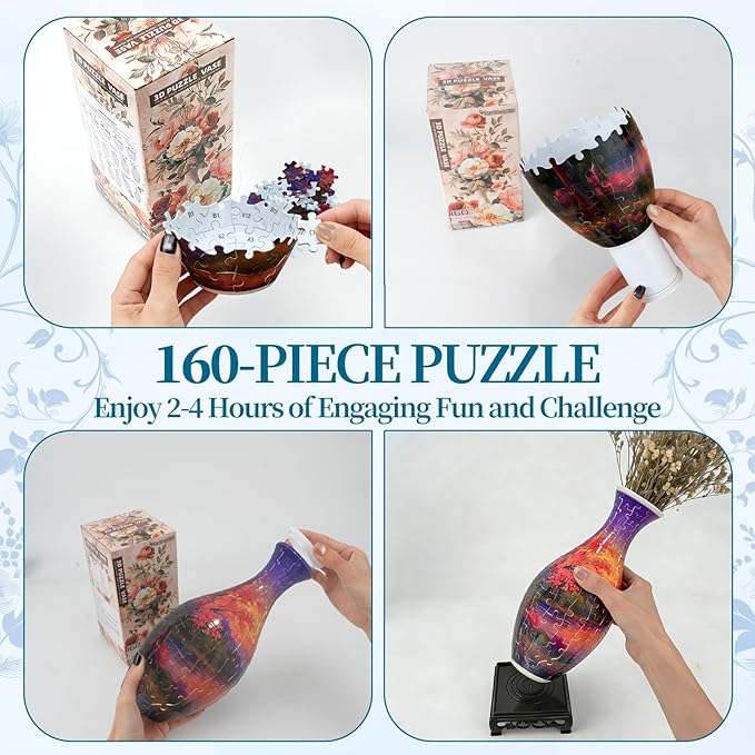 3D Puzzles Vase for Adults, Crafts for Adults, 160 Pieces Plastic DIY Unique Flower Vase with LED Light House Warming Gift Birthday Gifts for Flower Arrangements and Home Decor (Cherry Blossoms)