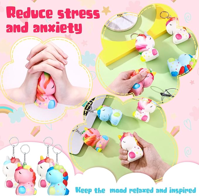 12 Pcs Unicorn Stress Balls Keychains Unicorn Party Favors Cute Inspirational Animal Squeeze Stress Relief Toys for Teachers Students Employees Coworkers Appreciation Birthday Exchange Gifts