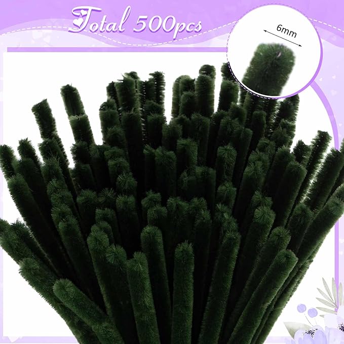 Peryiter 500 Pieces Pipe Cleaners Chenille Stems for Flowers Craft Supplies Bulk Fluffy Fuzzy Sticks for DIY Art Projects Creative Gift Wrapping Party Decorations(Purple Flower Color,12 Inch)