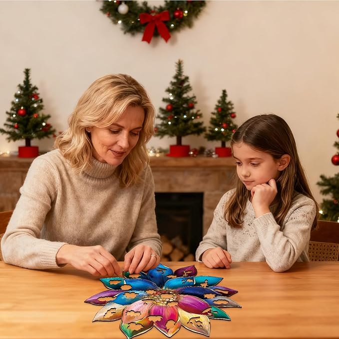 Wooden Puzzles for Adults, Lotus Flower Jigsaw Puzzles 5MM, 200 Pieces Unique Shape Puzzles with Box, Have Challenging Gifts for Adults and Kids, Puzzles for Women Birthday Family Game 12.3x11.4in