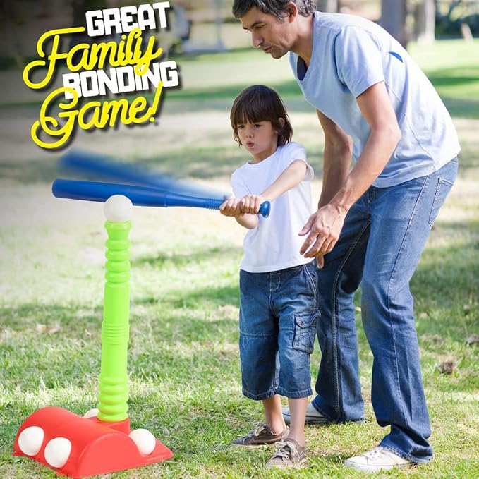 Play22 T Ball Set for Toddlers - Tball Set for Kids 3-5, 8 Large Balls, 23" Batting Tee - Kids Baseball Bat Tee - Wiffle Ball, Toddler Outdoor Toys Play Equipment, Gifts for 4 Year Old Boys and Girls