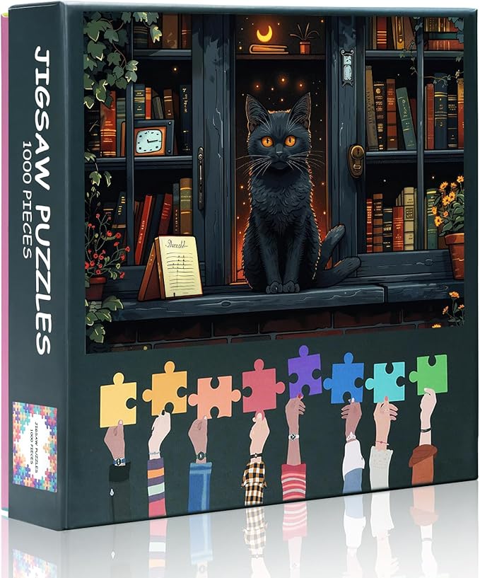 Bookstore Puzzles for Adults 1000 Pieces, Cat Detective Jigsaw Puzzles, Adult Puzzle for Adults, Educational Fun Games or Toys for Elders Friends 20X27 INCH
