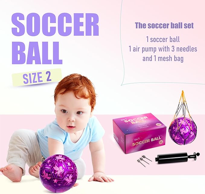 INPODAK Soccer Ball for Toddler Kids 1-3 2-8, Size 2 Size 3 Soccer Ball, Cartoon Dinosaur Unicorn Balls with Pump, Mesh Bag and Gift Box Great Gift for Birthdays
