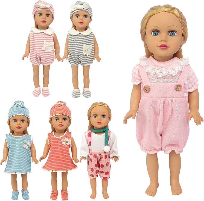 UNICORN ELEMENT 6 Sets 14-18 Inch Baby Doll Clothes, 16 Inch Doll Outfit for 43cm Reborn Dolls, Total 15 Pcs Doll Accessories Doll Clothes and Accessories for 18 Inch Girl Dolls