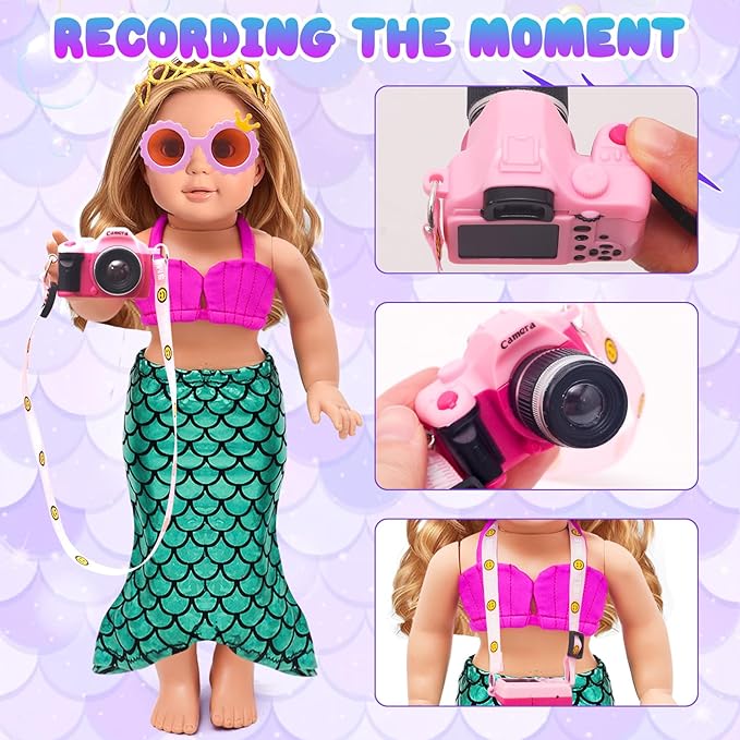 HAPGFS American 18 Inch Doll Makeup Accessories and Travel Set Mermaid, Including Purple Suitcase Luggage Dress Eye Shadow Lipstick Eyelash Brush Dolls Travel Gear Play Set Gift for Birthday (NO Doll)